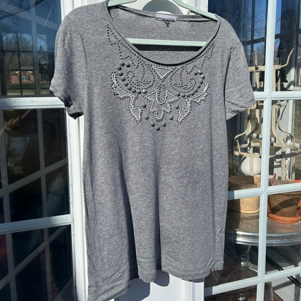 J Crew Beaded Embellished Cotton T-Shirt